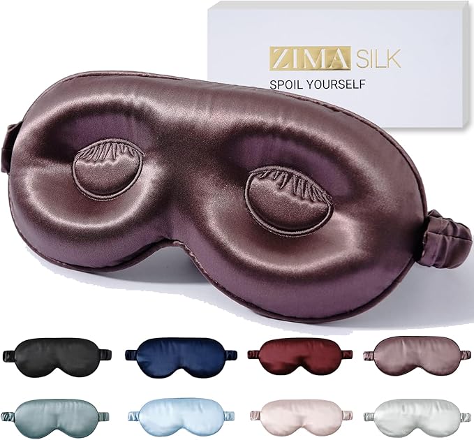 ZIMASILK Adjustable 22 Momme 100% Pure Mulberry Silk Sleep Mask, 3D Contoured Cup Eye Mask for Sleeping, Super Soft Breathable Blindfold, Perfectly Blocks Light for Sleeping. (Gray Purple)