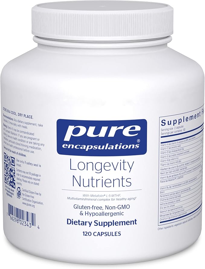 Pure Encapsulations Longevity Nutrients | Multivitamin/Mineral Complex to Support Healthy Aging, Brain Function, Eyes, Bones, and Vascular Health* | 120 Capsules