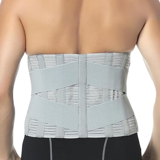 NeoTech Care Adjustable Compression Back Brace Lumbar Support Belt, Grey, Size XXL
