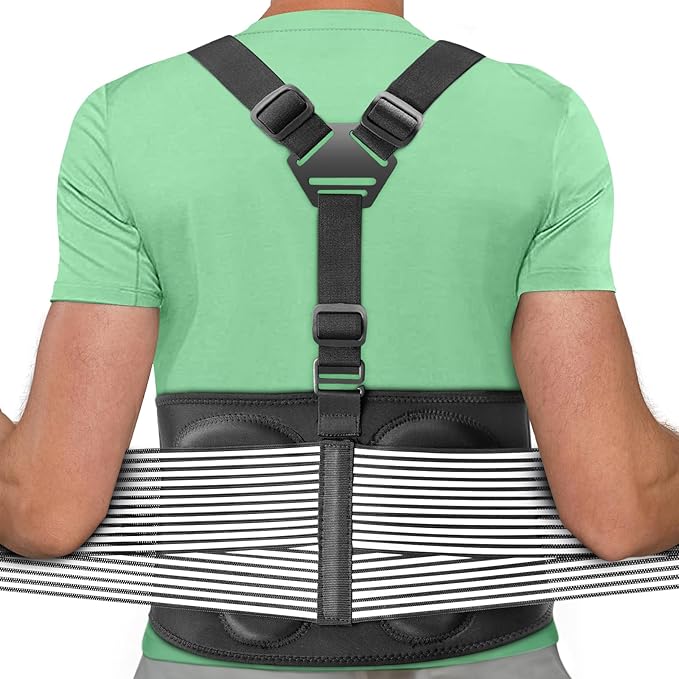 AllyFlex Sports® Back Brace For Lifting Work Y-shape Suspenders Safety Belt With Dual 3D Lumbar Support Relieve Pain, Prevent Injury (M (30'' - 37''))