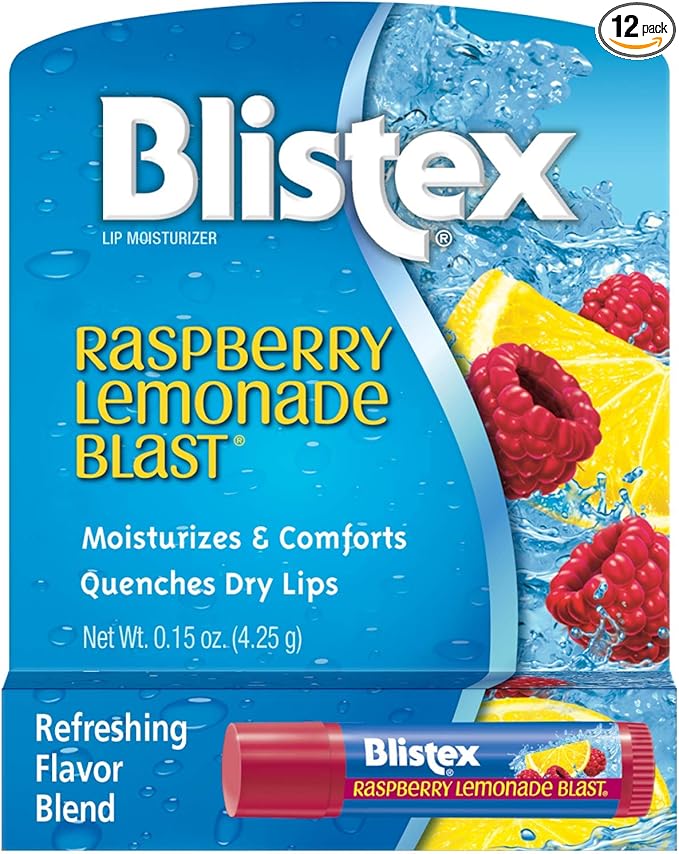 Blistex Raspberry Lemonade Blast Lip Balm, 0.15 oz. Moisturizes & Comforts Dry Lips, Refreshing Flavor Blend, Vitamin C and E, Easy Glide Formula for Full Coverage, Pack of 12