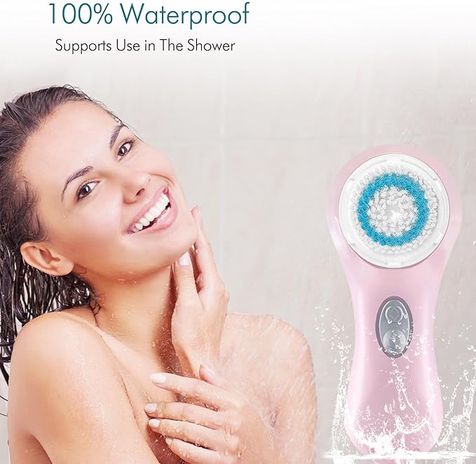 Sonic Facial Cleansing Brush, Ultrasonic Face Scrubber Exfoliator for Women Skin Care, Face Brushes for Cleansing, Exfoliating, Massage, Electric Rechargeable Waterproof 2 Speeds for Home & Travel