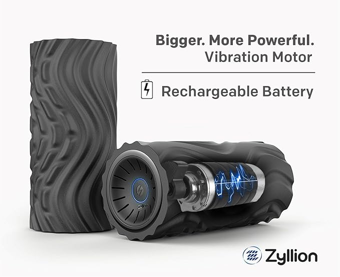 Zyllion Rechargeable Vibrating Foam Roller (FSA HSA Eligible) Cordless 4-Speed Deep Tissue Massager for Muscle Pain Relief, Inflammation, Plantar Fasciitis on Foot, Leg, Neck, Back (ZMA-22) Black/Blue
