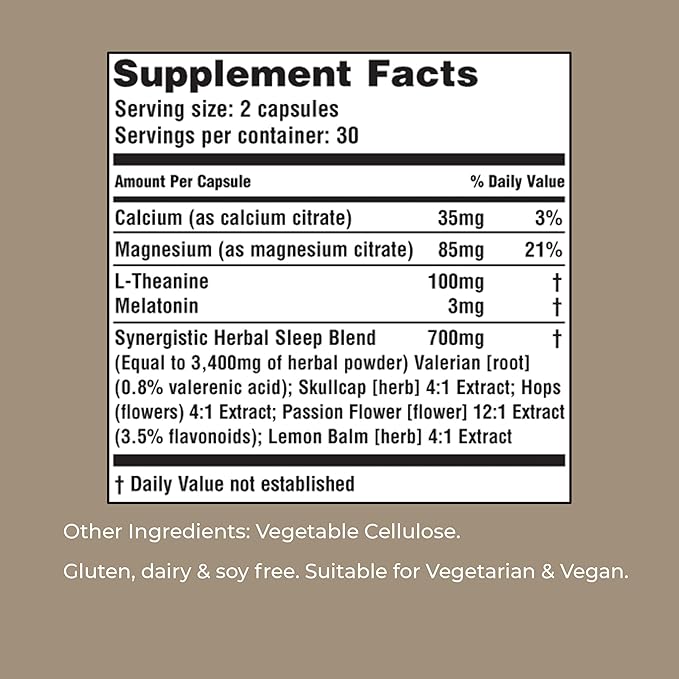 American Nutriceuticals - Serene Sleep Aid - with Melatonin & Magnesium - All Natural Sleep Aid for Adults -Long-Lasting - 60 Capsules -30 Day Supply