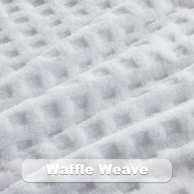 NEWCOSPLAY Super Soft Queen Blanket White Premium Silky Flannel Fleece 3D Waffle Checkered Lightweight Bed Blanket All Season Use (White, Queen(90"x90"))