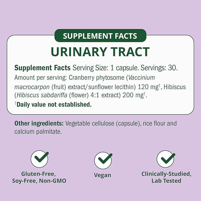 Urinary Tract Cleanse & Protect – 30 ct, UTI Prevention Supplement for Women, Support Urinary Tract Health. Combines Cranberry Proanthocyanidins with Hibiscus.