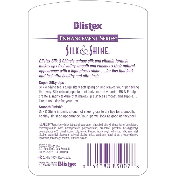 Blistex Silk & Shine Lip Moisturizer – Enhancement Series, Real Silk Extract, Infused with Vitamins B5 & E, 0.13 oz (3.69 g)