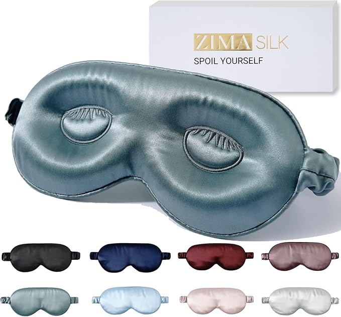 ZIMASILK Adjustable 22 Momme 100% Mulberry Silk Sleep Mask, 3D Contoured Cup Eye Mask for Sleeping, Super Soft Breathable Blindfold, Perfect Blocks Light for Sleeping. (Blue Haze)