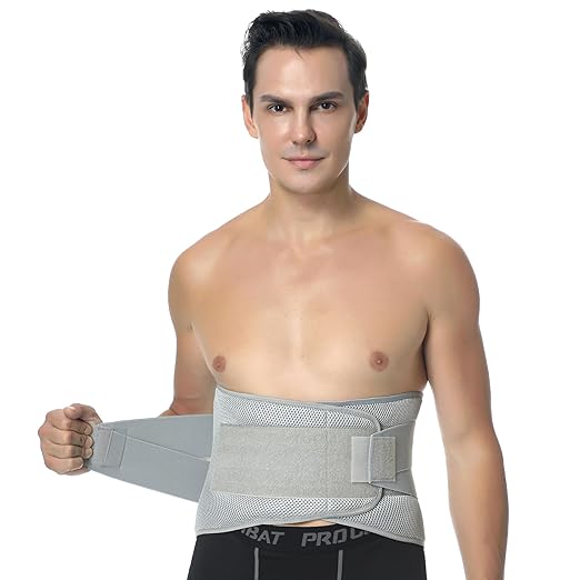 NeoTech Care Adjustable Compression Back Brace Lumbar Support Belt, Grey, Size XXL