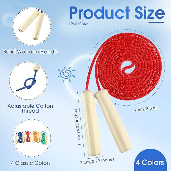 Jumping Rope Bulk with Wooden Handles 8.53 Ft Adjustable Long Skipping Rope for Multiplayer Double Dutch Jump Rope for Exercise Outdoor Fun School Sport Game Gift