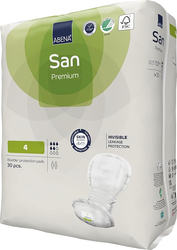 Abena San Premium Incontinence Pads, Moderate Absorbency, (Sizes 4 to 7), Size 4, 540 Count
