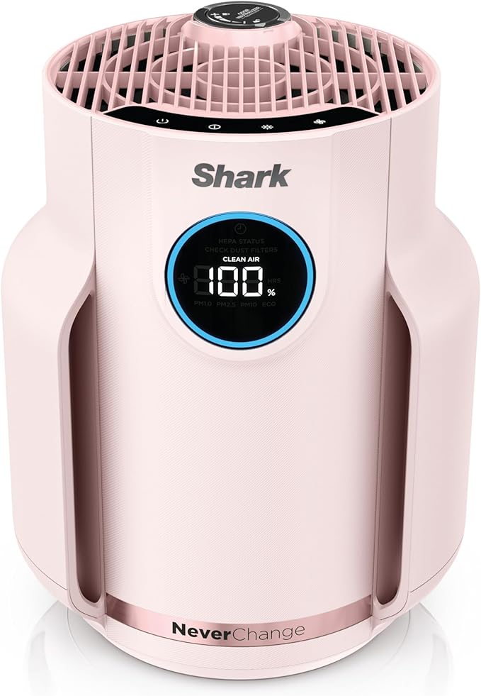Shark NeverChange Air Purifier Compact Pro with Long-lasting HEPA Exceeding Filtration, Captures Pet Dander, Dust, Smoke, and Allergens, up to 250 sq. ft. for Bedroom, Home Office, Dorm, HP072PK