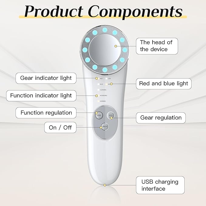 Microcurrent Facial Device Facial Massager Face Roller Tools for Skin Care Microcurrent Multifunctional Facial Massager, White