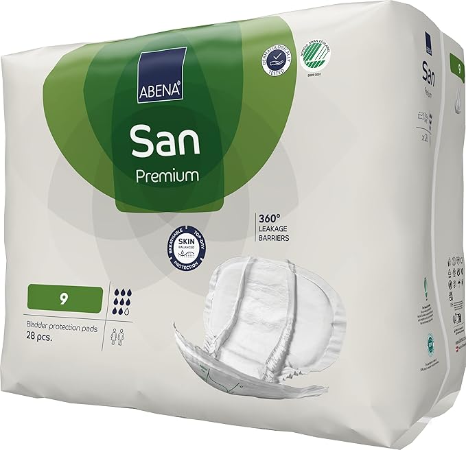 Abena San Premium Incontinence Pads, Heavy Absorbency, (Sizes 8 to 11), Size 9, 28 Count