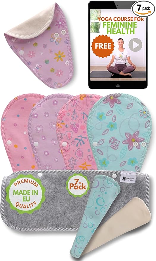 Organic Cotton Reusable Panty Liners for Women & Teens (Tanga, 7-Pack); High-Temp Washable Cloth Liners Made in EU; Stay Fresh & Dry, for Daily Vaginal Discharge Only; 100% Breathable (no PUL/TPU)