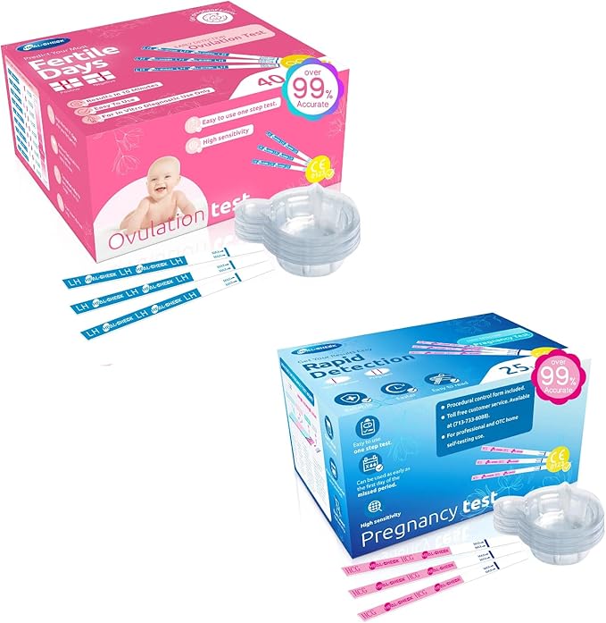 Ovulation Test Strips 40 and Pregnancy Tests 25, HEAL-CHECK Bulk Ovulation Predictor Kit for Women TTC, Over 99% Accuracy, Easy to Use at Home, Individually Wrapped, FSA HSA | 40LH+25HCG+65 Urine Cup