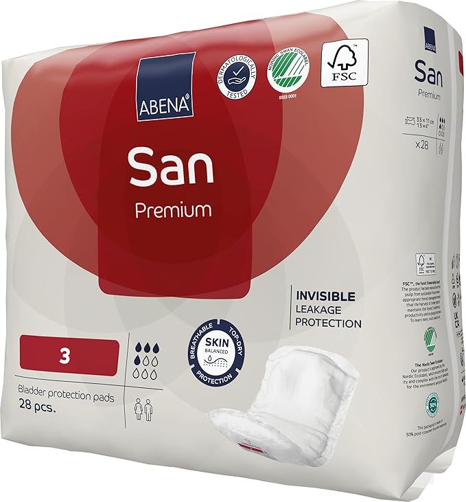 Abena San Premium Incontinence Pads, Light Absorbency, (Sizes 1 to 3A), Size 3, 28 Count