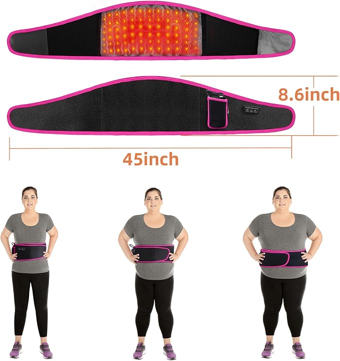 SHINE WELL Back Massager Belt for Pain Relief, Red Light Therapy Massage Belt with 3 Heat Levels and Vibrating, Lower Back Massager FSA Eligible,Battery Powered