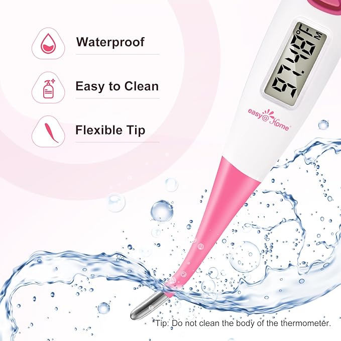 Easy@Home 25 Pack Ovulation Test Strips + Basal Body Thermometer EBT-018 Pink