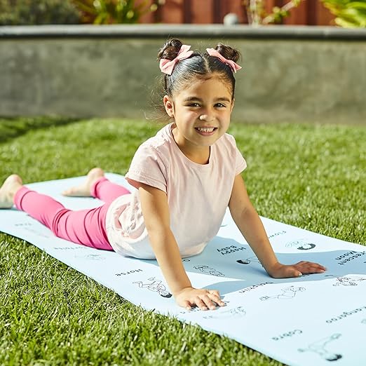 Really Good Stuff Kids Yoga Mat with 24 Illustrated Poses – Safe, Zero-Phthalate – 5mm Thick, Non-Slip, Soft Exercise Mat for Kids, Teens, Toddlers (68” x 24”) Perfect For Home And Classroom