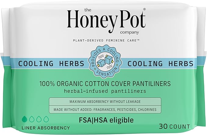 The Honey Pot Company - Herbal Everyday Panty Liners for Women - Infused w/Essential Oils for Cooling Effect & Organic Cotton Cover - Feminine Care - FSA & HSA Eligible - 30 ct