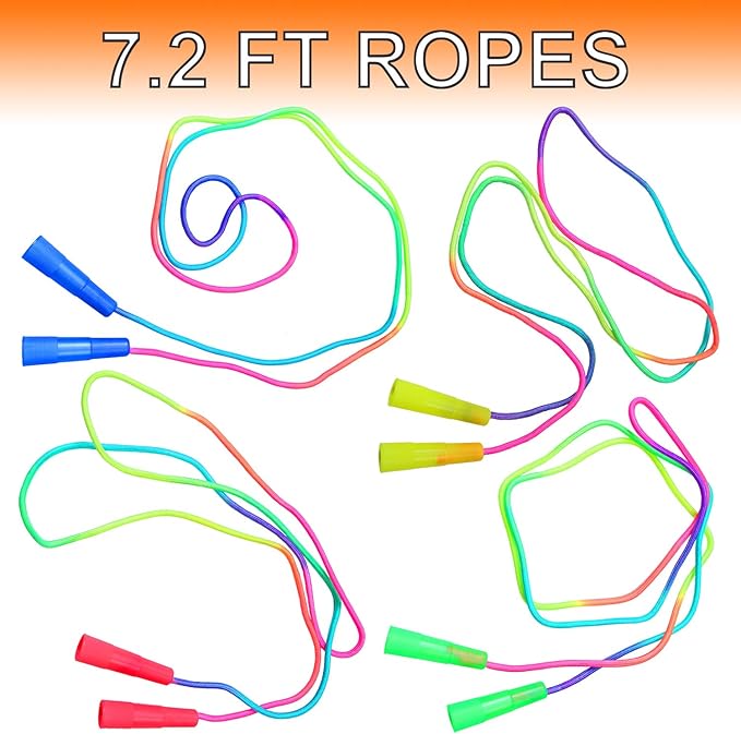 Elcoho 18 Pack Kids Rainbow Jump Rope Set Jumping Ropes Skipping Ropes for Kids Outdoor Fun, Party Favors, 7.2 Feet