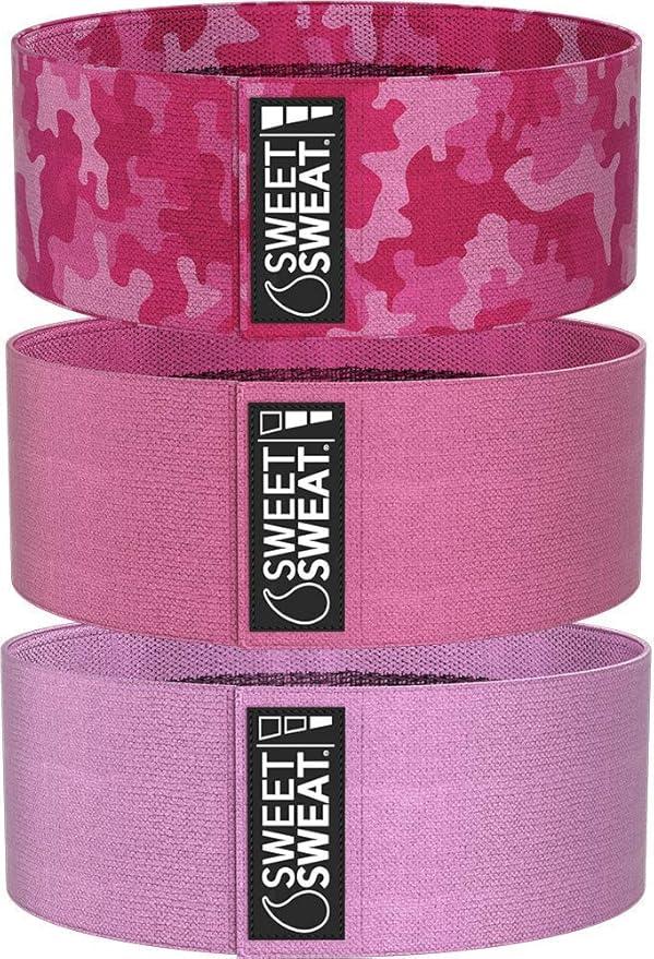 Sweet Sweat Hip Bands and Resistance Set with 3 Levels of Resistance | Non-Slip Fabric Booty Bands for Squats & Lunges | Includes Free Mesh Carrying Bag