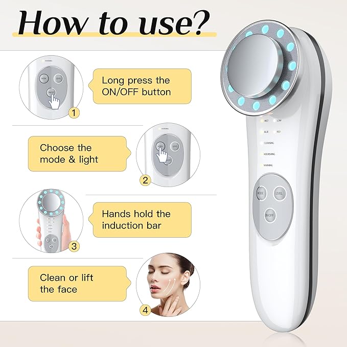 Microcurrent Facial Device Facial Massager Face Roller Tools for Skin Care Microcurrent Multifunctional Facial Massager, White