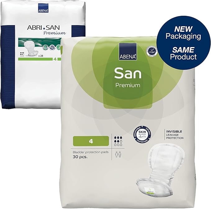 Abena San Premium Incontinence Pads, Moderate Absorbency, (Sizes 4 to 7), Size 4, 30 Count