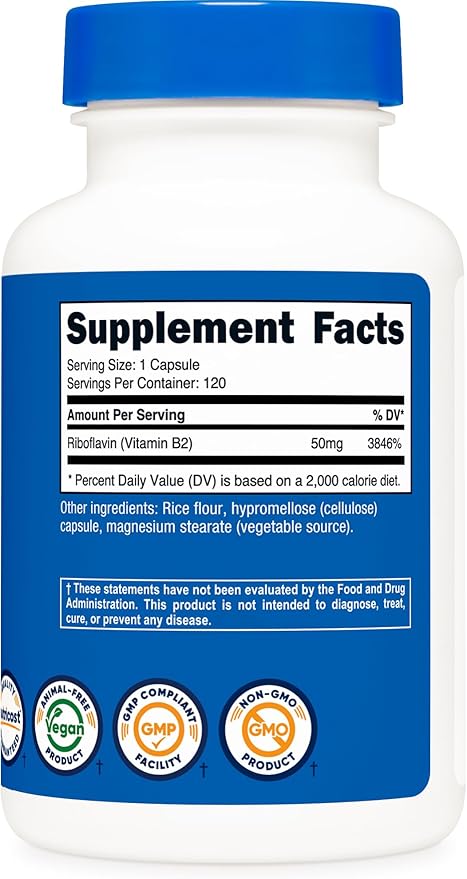 Nutricost R-5-P (Riboflavin-5-Phosphate) (Vitamin B2) 50 MG, 120 Capsules - Vegan, GMO-Free