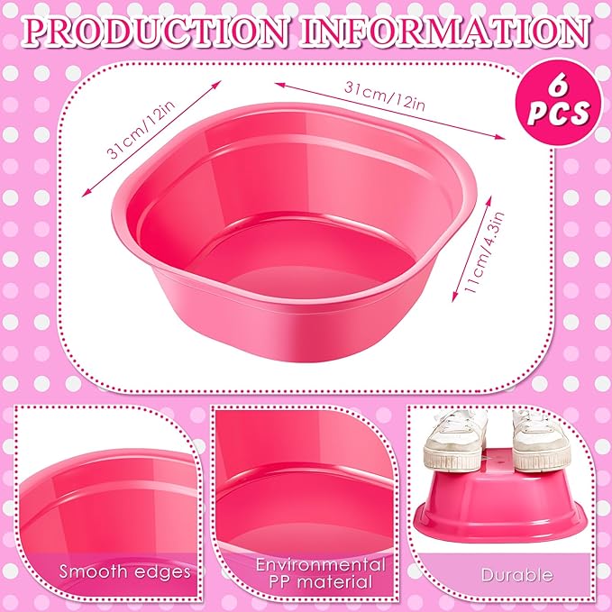 Patelai 6 Sets Kids Foot Spa Kit for Girl 12 x 12 x 4.3 Inch Foot Soaking Tub 14 x 30 Inch Hand Towels Washbasin Towels for Spa Party Sleepover Party Supplies(Rose Red)