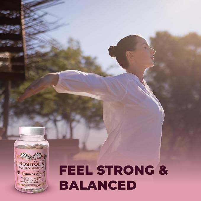 PolyC's Myo-Inositol & D-Chiro Inositol PCOS Supplement for Women 120 Capsules – Hormonal Imbalance, Fertility & Reproductive Wellness – Ovarian Hormone Stability, Menstrual Cycle Health with Folate