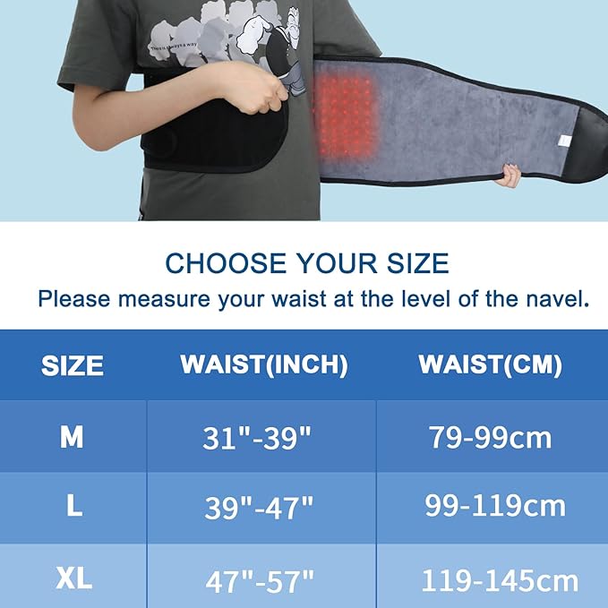 Lower Back Massager Belt with Heat and Red Light Therapy, Cordless Heating Pad for Back, Rechargeable 5000 mAh Battery, Heated Back Brace Warmer Belt for Back Pain Relief and Relaxation