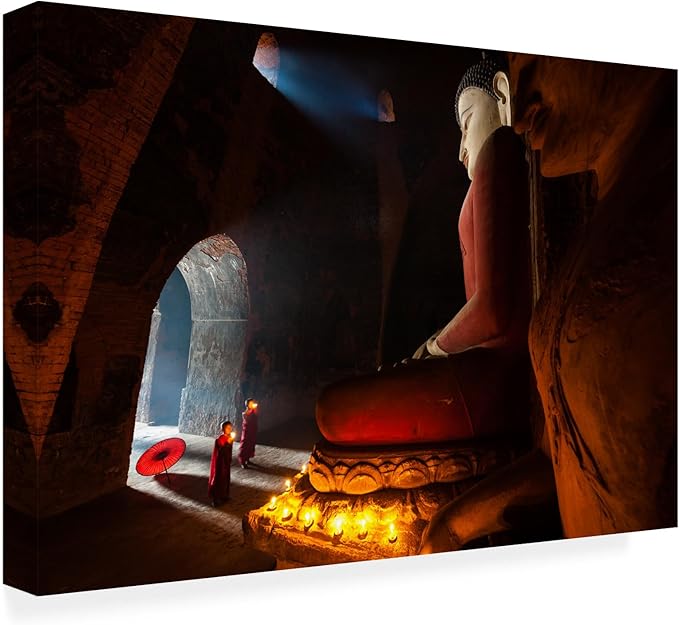 Trademark Fine Art Canvas Wall Art - Sanjoy Sengupta 'Monks In Bagan Stupa' Wall Art for Living Room, Bedroom, or Office Décor