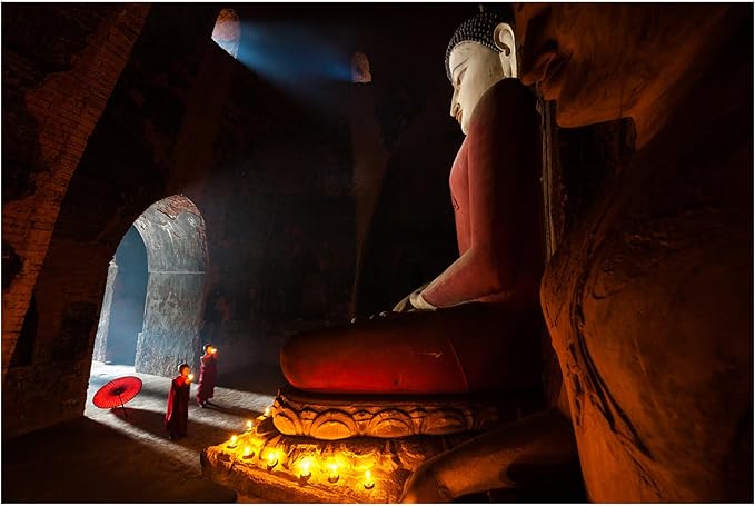 Trademark Fine Art Canvas Wall Art - Sanjoy Sengupta 'Monks In Bagan Stupa' Wall Art for Living Room, Bedroom, or Office Décor