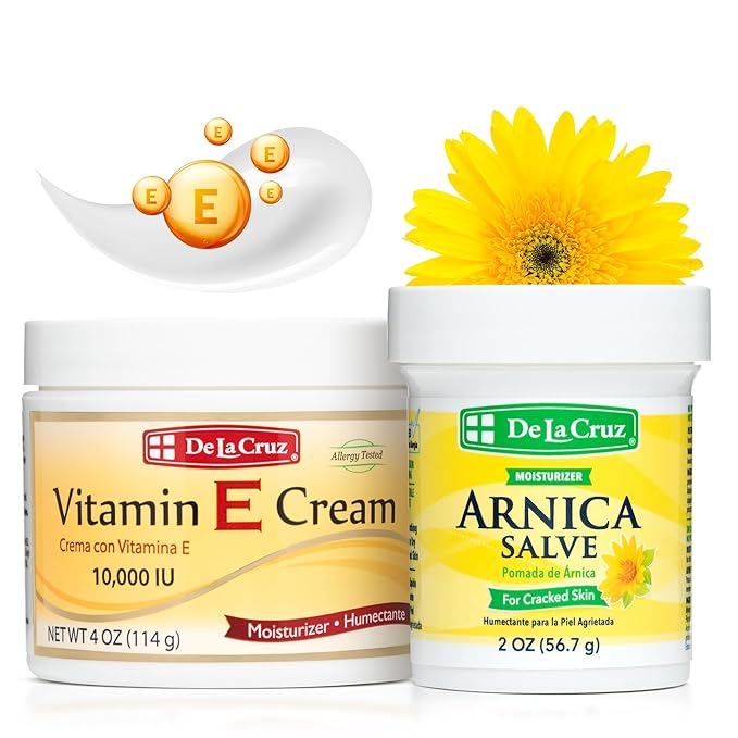 De La Cruz - Vitamin E Cream and Arnica Salve Bundle - Moisturizing Skin Care for Dry and Rough Skin
