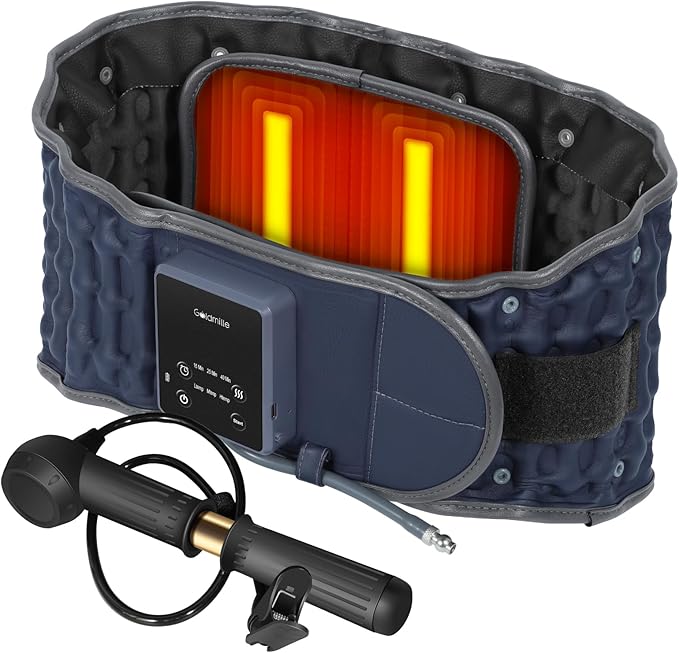 Heated Back Massager Belt Inflatable for Instant Back Pain Relief Lumbar Decompression Belt with Heating & Vibration, Operated by Rechargeable Battery, Fits 29-49 Waist