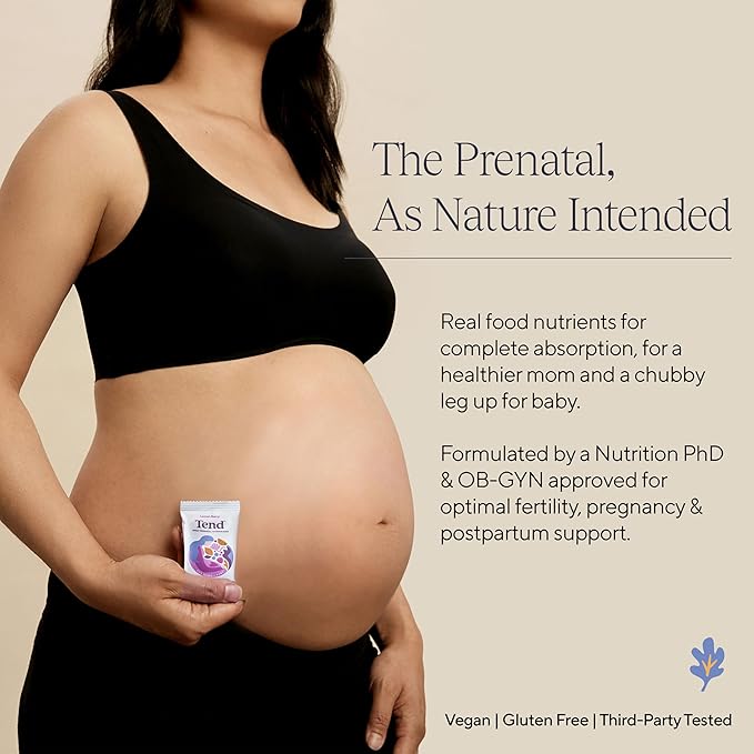 Tend Daily Best Prenatal Vitamin Bar, Made with Organic Ingredients for Pregnant & Postpartum Mothers, Includes DHA, Vitamin D, B, Choline, Folate, Sunflower Lecithin, Strawberry Patch Flavor (7ct)