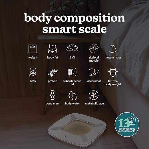 Homedics Digital Smart Scale, Motion-Sensing LED Display, 13 Body Metrics Analysis, Bluetooth Sync, Multi-User Recognition, High-Precision Weight Measurement Up to 400 lbs, White