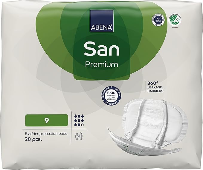 Abena San Premium Incontinence Pads, Heavy Absorbency, (Sizes 8 to 11), Size 9, 28 Count