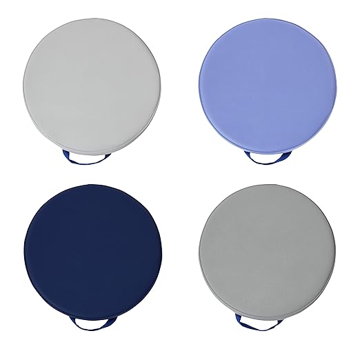 Factory Direct Partners SoftScape 15 inch Round Classroom Floor Cushions with Handles; Flex Seating for Daycare, Preschool, Playroom; 2 inch Thick Deluxe Foam (4-Piece)-Navy/Powder Blue, 12223-NVPB
