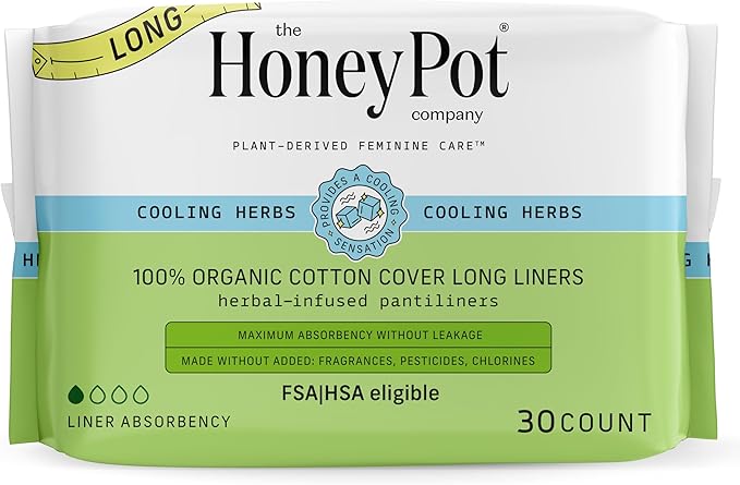 The Honey Pot Company - Herbal Long Panty Liners for Women - Infused w/Essential Oils for Cooling Effect & Organic Cotton Cover - Feminine Care - FSA & HSA Eligible - 30 ct