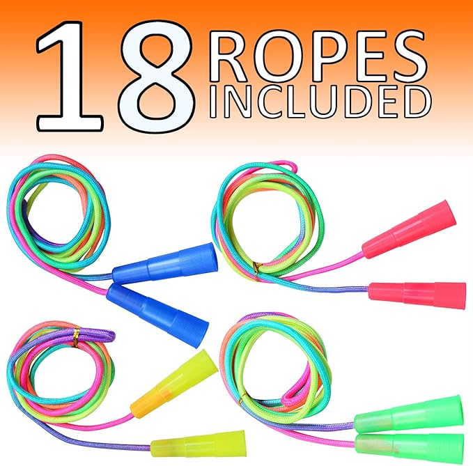 Elcoho 18 Pack Kids Rainbow Jump Rope Set Jumping Ropes Skipping Ropes for Kids Outdoor Fun, Party Favors, 7.2 Feet