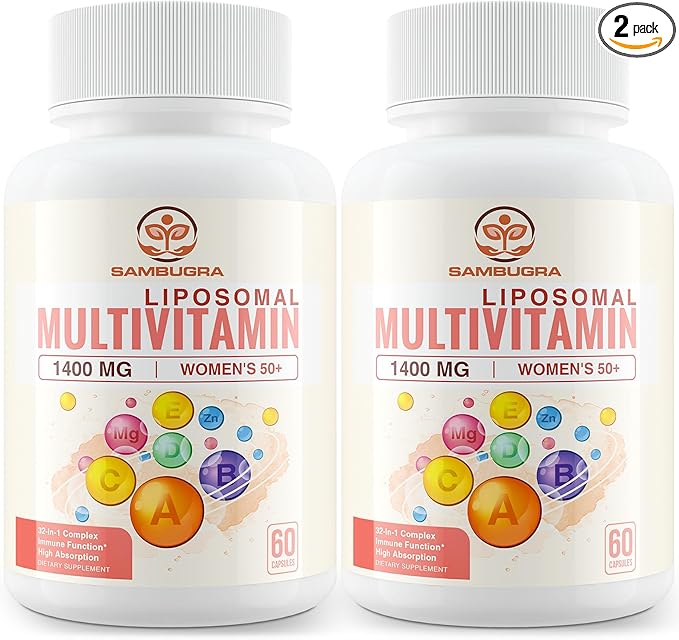 Liposomal Multivitamin for Women 50+ - Women Daily Multivitamin with 32 Ingredients, CoQ10, Vitamins C, B, D, E for Cardiovascular & Bone Health Support - Iron-Free (120 Capsules)