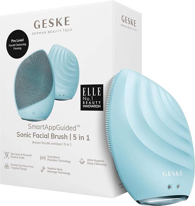 SmartAppGuided Sonic Facial Brush 5 in 1 | Vibrating Electric Cleansing Brush | Soft Silicone | Professional Cleanser | Skin Exfoliator | Face Massager