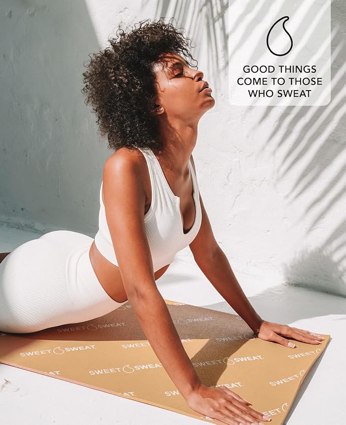 Sweet Sweat Yoga Mat (Dual Sided) - Fitness & Exercise Mat with Easy-Cinch Yoga Mat Carrier Strap (72"L x 24"W)