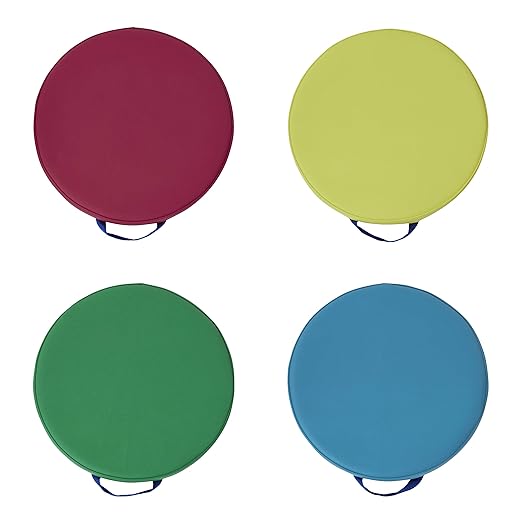 Factory Direct Partners SoftScape 15 inch Round Classroom Floor Cushions with Handles; Flexible Seating for Daycare, Preschool, Playroom; 2 inch Thick Deluxe Foam (4-Piece)- Lime/Raspberry, 12223-LMRS