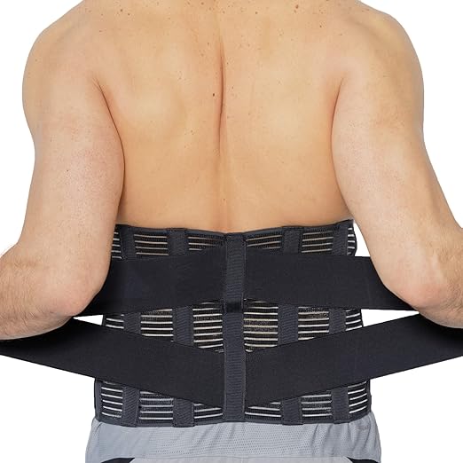 NeoTech Care Adjustable Compression Wide Back Brace Lumbar Support Belt (Charcoal, Size S)