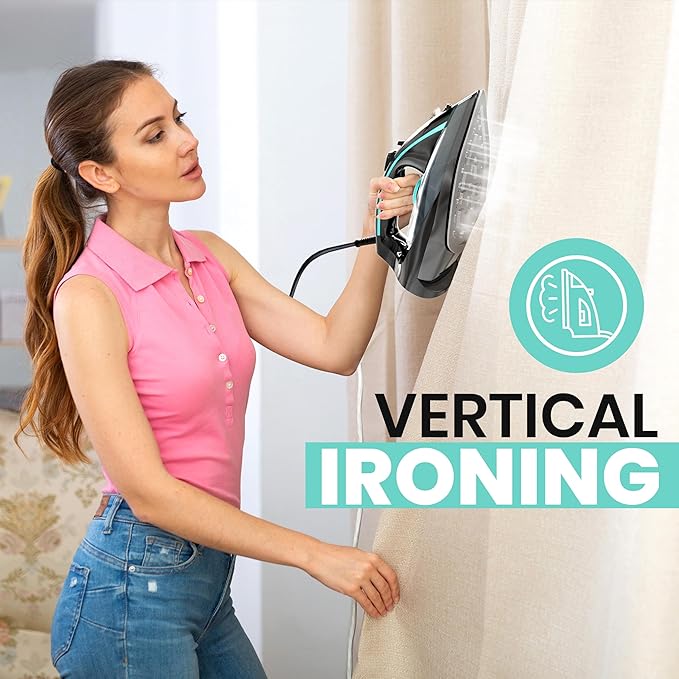 Utopia Home Steam Iron for Clothes - Non-Stick Soleplate - 1800W Clothes Iron With Auto-Off Safety Feature - Adjustable Thermostat Control, Variable Steam Control, Self-Clean, 8 Feet Cord (Black/Teal)