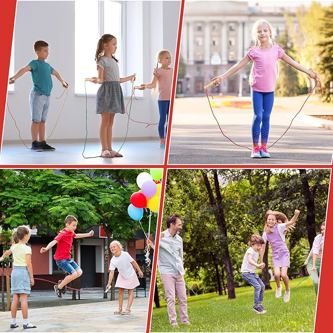 Lenwen 60 Pcs 7.25 ft Jump Rope for Kids Bulk Adjustable Cotton Beaded Skipping Rope with Wooden Handle for Children Women Men Indoor Outdoor Exercise Training Fun Activity School Supplies